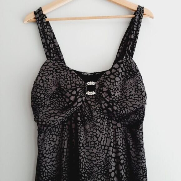 GEORGE Stretchy Fitted Babydoll Style Mini Dress Abstract Animal Print Sz XL - Picture 3 of 15